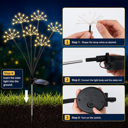 JJGoo Solar Garden Lights, New Upgraded 2 Pack Solar Swaying Starburst Light, Waterproof Fireworks Outdoor Lights, Yard Patio Pathway Decoration, Warm White