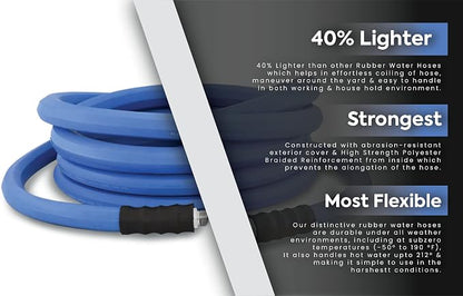 AG-LITE BSAL5875 5/8" x 75'' Hot/Cold Water Rubber Garden Hose, 100% Rubber, Ultra-Light, Super Strong, 500 PSI, 50F to 190F Degrees, High Strength Polyester Braided