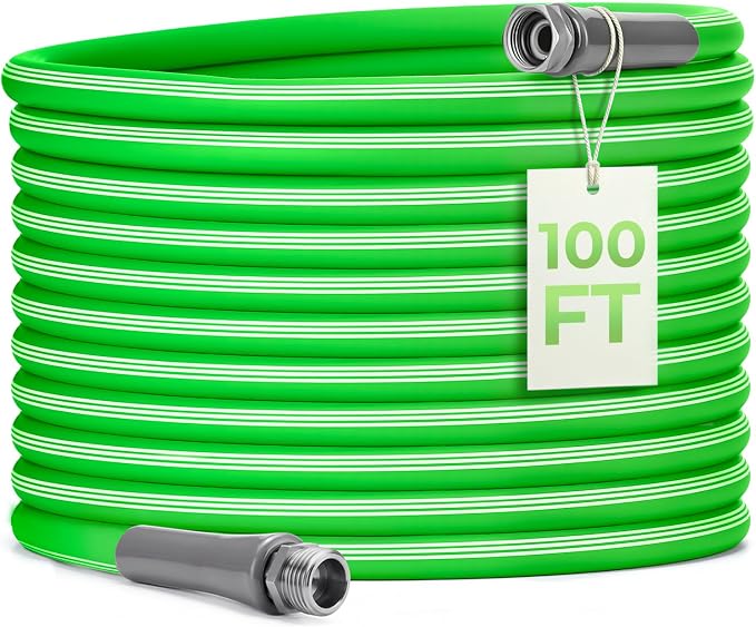 Delxo Garden Hose 100 FT, Flexible Rubber Hybrid Water Hose 5/8 Inch | Food-Grade Inner Layer, Kink-Resistant, Lightweight Outdoor Hose for Large Yard