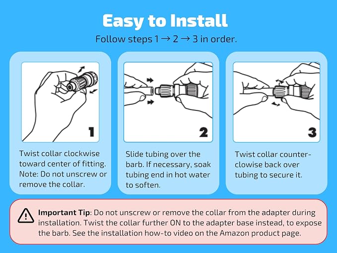 3-Pack 1/2 Inch Drip Irrigation Tubing to Faucet/Garden Hose Adapter - Reusable Connector Fittings for Most Rain Bird, Orbit, Dig, Toro 1/2 or 5/8 Tubing x 3/4" FHT