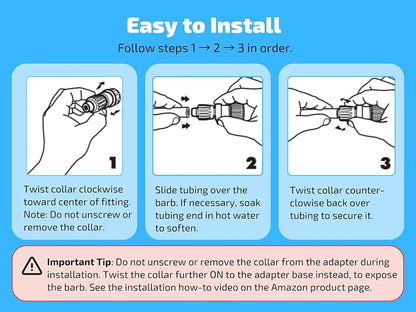 3-Pack 1/2 Inch Drip Irrigation Tubing to Faucet/Garden Hose Adapter - Reusable Connector Fittings for Most Rain Bird, Orbit, Dig, Toro 1/2 or 5/8 Tubing x 3/4" FHT