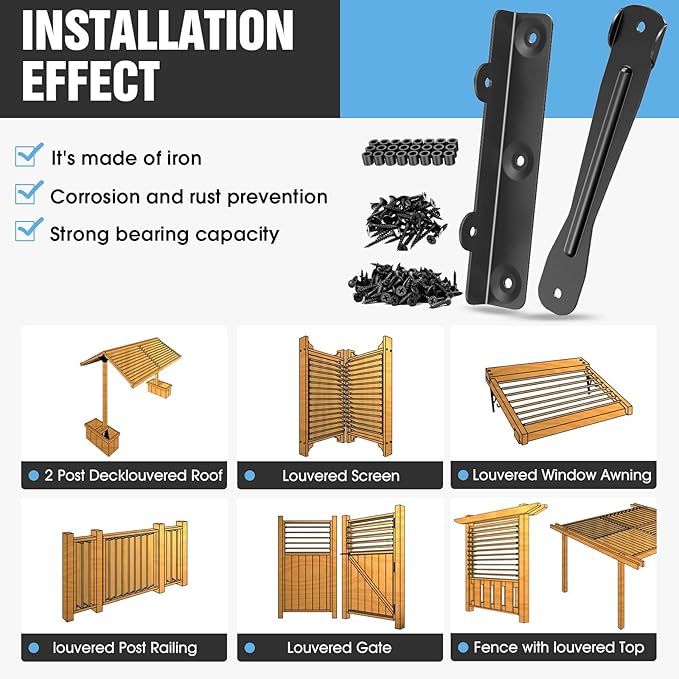Louver Hardware Kit Deck Sunblind System Brackets 1 Set Black Stainless Steel Adjustable for Outdoor Shutters Pergola Blinds | Adjustable for Outdoor Shutters Pergola Blinds