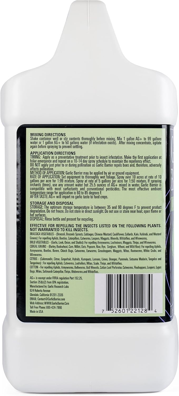 Liquid Garlic Insect Repellent Concentrate, 1 Gallon – OMRI Listed Garlic-Based Formula for Farms, Crops, Gardens & Greenhouses – Indoor & Outdoor Plant Protection
