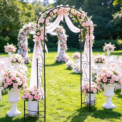 93" Garden Arbor Metal Arch Trellis for Climbing Plants with Planter Box | Outdoor Arbors Archway Pergola for Wedding Ceremony Party Decoration Arched Top Trellises for Rose Vine Backyard Lawn Patio
