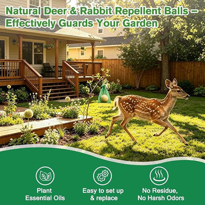 10PCS Effective Deer & Rabbit Repellent Balls, Long Lasting Deer Repellent for Plants, Deer Away Rabbit Repellent for Garden Yard Lawn Vegetable and More, Natural Deer Repellent Balls Safe for Pet Kid