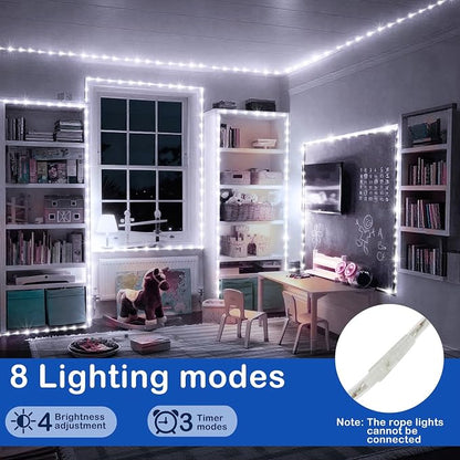 KNONEW 328FT 1000LED Rope Lights for Outside,Outdoor String Lights Waterproof 8 Modes Clear Tube Light for Indoor,Bedroom,Wedding,Garden,Patio,Christmas,Tree,Rv,Holiday Decoration(Cold White)
