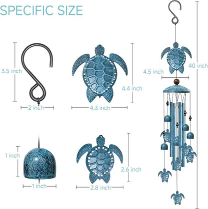 40" Sea Turtle Wind Chimes, Outdoor Aluminum Wind Chimes, Gift for Mom Grandma