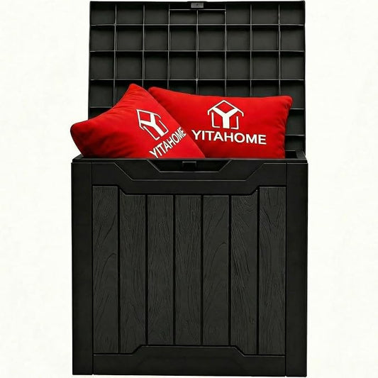 YITAHOME 31 Gallon Outdoor Storage Box | Resin Deck Box and Waterproof Package Delivery Box for Gardening Tools, Pool Supplies, Patio Furniture, Lockable, Black