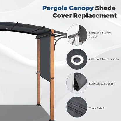 17' x 6.8' Waterproof Pergola Canopy Replacement Cover, Dark Gray | Waterproof polyester canopy with built-in drainage holes and adjustable tie straps for a secure fit in rain and wind.