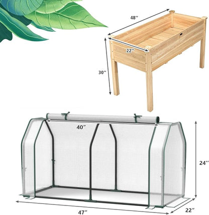 S AFSTAR Raised Garden Bed with Greenhouse Cover, Elevated Wooden Planter Box, 47”L x 24”W x 30”H, Outdoor Gardening Planting Bed for Vegetables Flowers & Herbs Grow Backyard Patio Lawn
