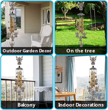 Garden Angel Wind Chimes Outdoor Indoor Decor - With 4 Tubes 6 Bells 7 Angels Wind Chime, Mobile Romantic Wind Catcher, Angel Windchimes for Home, Mom Gifts, Balcony, Tree, Festival, Garden Decoration