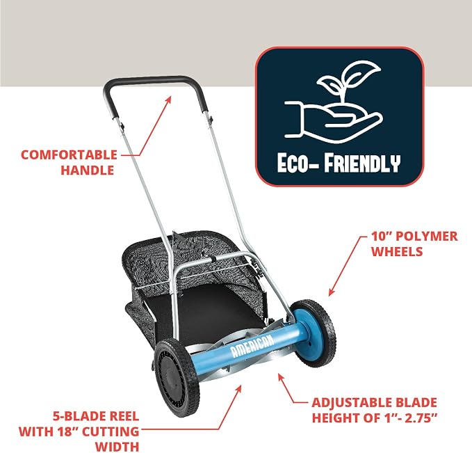 American Lawn Mower 2002-20 20" 5-Blade Reel Mower with Grass Catcher