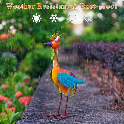 Metal Wacky Rooster Garden Statue for, Patio, Backyard, Lawn | 18'' Rooster Decor, Yard Statue Decorations Outdoor, Chicken Yard Art, Orange