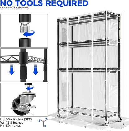 Barrina CX5Z Indoor Greenhouse with Grow Light, 6PCS 30W per Light Full Spectrum T8 Plant Lights, 4-Tier Portable Metal Plant Stand Tent and Thermometer for Seed Starting, 35.4x13.8x59IN