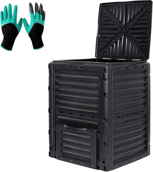 Compost Bin Outdoor, 80 Gallon Large Garden Composter, Black | Large 300L capacity with BPA-free construction, secure flip-latch lid, and easy assembly for garden, kitchen, and yard waste.