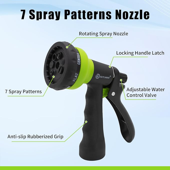 AUTOMAN Coil Garden Hose 15 ft, EVA Curly Water Hose with Brass Connectors, Recoil Garden Water Hose,Includes 7-Pattern Function Sprayer,Retractable,Corrosion Resistant Garden Coil Hose.