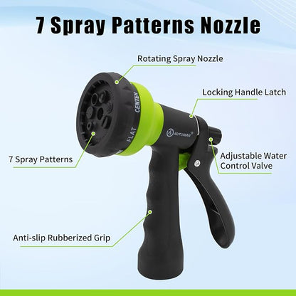 AUTOMAN Coil Garden Hose 15 ft, EVA Curly Water Hose with Brass Connectors, Recoil Garden Water Hose,Includes 7-Pattern Function Sprayer,Retractable,Corrosion Resistant Garden Coil Hose.