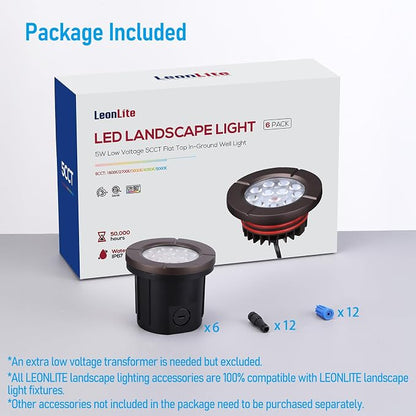 LEONLITE 6-Pack Dia. 4 Inch 5CCT Well Lights Flat Top Oil Rubbed Bronze | 1800K/2700K/3500K/4000K/5000K, 12-24V AC/DC, CRI90, Landscape LED In Ground Outdoor, Low Voltage Garden Landscaping, Aluminum