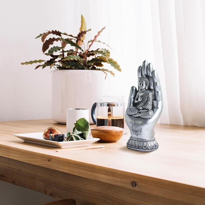 Pigort Buddha Statue Home and Garden Zen Lotus Decorative Sculpture Praying Collectibles Figurines,Home Decoration for Self 9.1 in, Resin