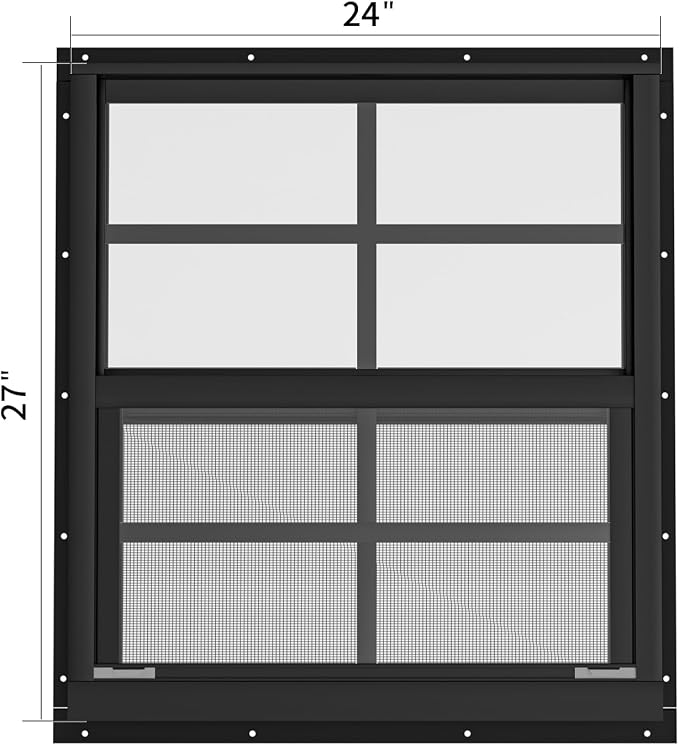 2 Pack Shed Windows 24" W x 27" H Flush Mount, Black Household Windows for Playhouses, Barns, Chicken Coop