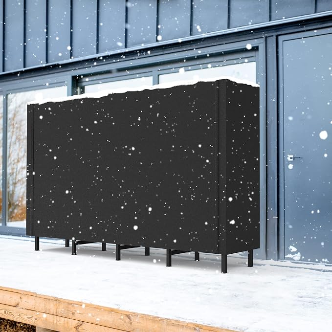 CADUKE Firewood Rack Outdoor with Cover 5.3ft Firewood Log Rack for Fireplace Wood Storage Fire Log Holder Indoors Adjustable Heavy Duty Fire Wood Rack Stand, Black Waterproof Oxford Fabric