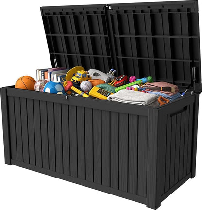 200 Gallon Outdoor Storage Box Resin Deck Box All Weather Waterproof Large Lockable Storage Container Deck Box for Patio Furniture, Garden Tools, Lockable, Black New