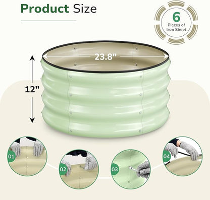 GreatBuddy 2x2x1 ft Round Galvanized Raised Garden Bed, Easy-Assembly Raised Bed with Anti-Cut Gloves & Tools, Rust-Proof Garden Bed for Outdoor, Vegetables, Herbs, Small Trees, Green