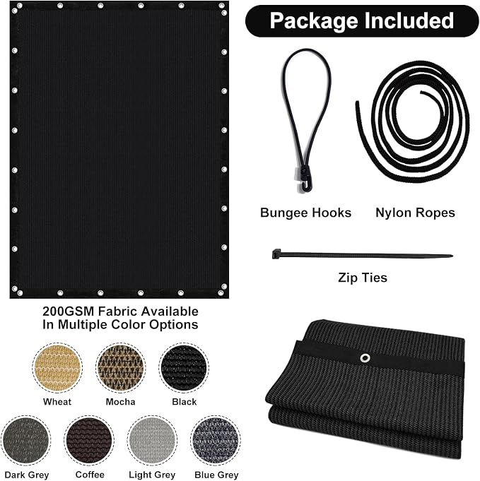Artpuch 90% Sun Shade Cloth, 6 x 8 FT Pergola Shade Cover Canopy with Grommets, Sun Screen Fabric Tarp for Patio, Outdoor, Garden, Backyard, Black