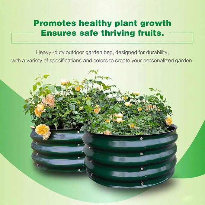 GARDMAX 2 Pack 2x2x1FT Galvanized Round Raised Garden Bed Kit, Metal Planter Boxes Outdoor with Easy Assembly, Large Garden Bed for Vegetables, Fruits, Flower, Herbs Dark Green