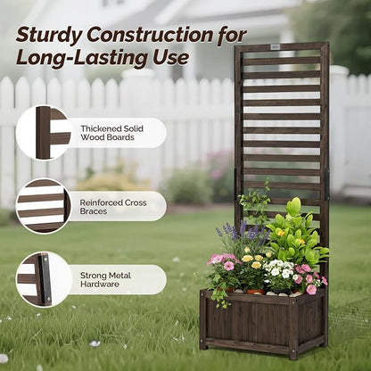 VINGLI Wooden Planter with Trellis, 51" Height Elevated Garden Beds Outdoor, FreeStanding Planter Box with Drainage Holes for Flower, Vegetable, Fruit, Herb in Garden, Patio, Balcony, 1PCS