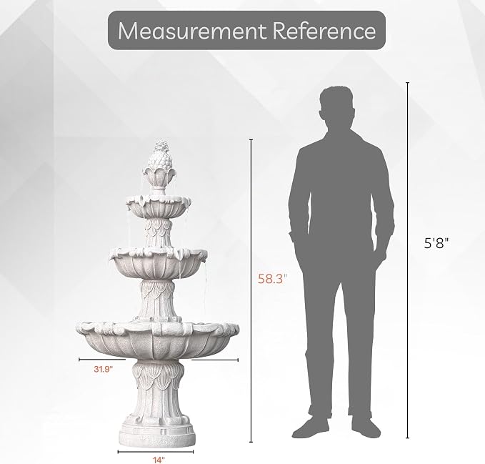 XBrand 58.3" 3-Tier Outdoor Freestanding Water Fountain - Classic Leaf Design, White Resin, Large Bird Bath with Pump - Ideal for Yard, Lawn and Garden, Porch Décor