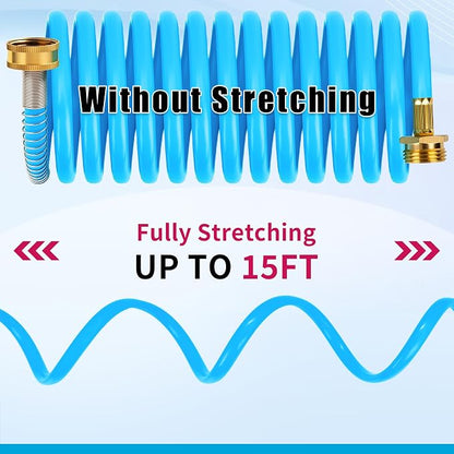 AUTOMAN Coil Garden Hose 15 ft, EVA Curly Water Hose with Brass Connectors, Recoil Garden Water Hose,Includes 7-Pattern Function Sprayer,Retractable,Corrosion Resistant Garden Coil Hose.
