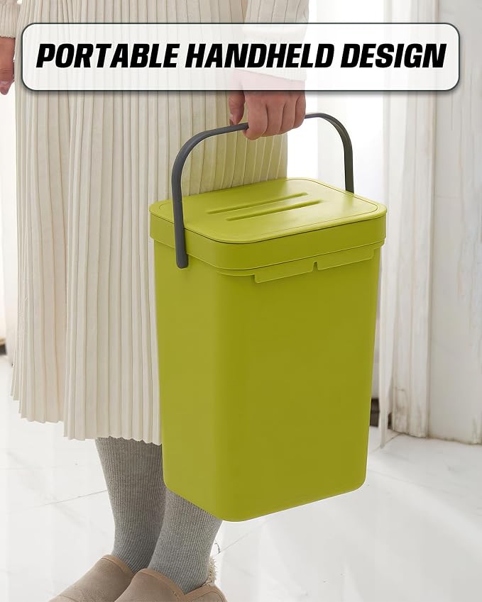 3.2 Gallons Hanging Trash Can with Lid - Kitchen Garbage Can, Under Sink Trash Can, Garbage Can for Bathroom, Waste Bucket Outdoor Indoor, 12L(Lime Green)