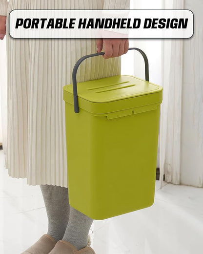 3.2 Gallons Hanging Trash Can with Lid - Kitchen Garbage Can, Under Sink Trash Can, Garbage Can for Bathroom, Waste Bucket Outdoor Indoor, 12L(Lime Green)