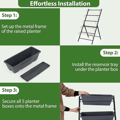 Giantex 5-Tier Vertical Garden Planter, Raised Garden Bed w/Drainage System & Removable Tray, Metal Frame Elevated Planter Boxes for Herb Vegetable Flower Grow, Outdoor Indoor Patio Balcony Backyard