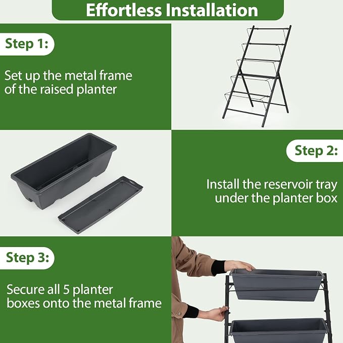 Giantex 5 Tier Vertical Planter Set of 2, Raised Garden Bed with Drainage Holes & Removable Trays, Metal Frame Elevated Planter Boxes for Herbs Vegetables Flowers, Indoor Outdoor Patio Balcony