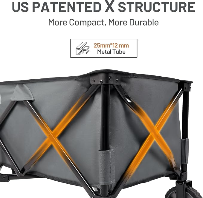 Timber Ridge 51.2'' Extended Collapsible Wagon Cart with Brakes and Cargo Net, 500LBS Heavy Duty Foldable Utility Wagon with Adjustable Handle, 400L Capacity Portable Cart for Camping Sports Shopping