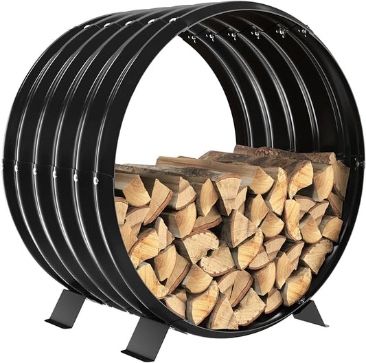 Round Metal Sheet Firewood Rack Indoor by Fireplace/Outdoor Beside Fire Pit-with Metal Legs,Rustproof,Durable & Stylish Firewood Holder (Circle, 24 Inches Diameter)