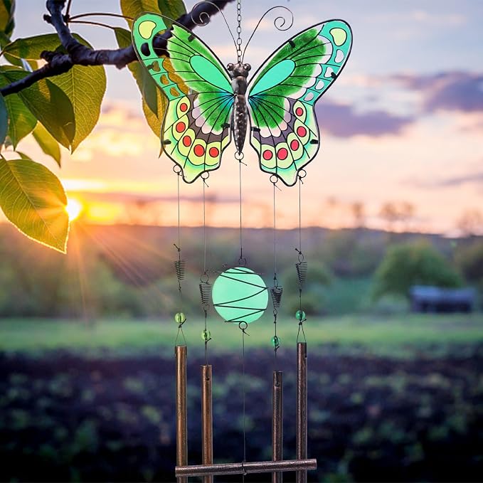 Taman Wind Chimes, 40" Butterfly Glass Wind Chime Colourful Wings Decorative Valentine's Day Gift Memorial Sympathy Gift Mom for Home, Outdoor, Yard, Patio,Garden Decor