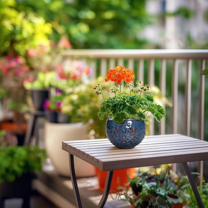 Ceramic Pots for Plants - 4 Inch Plant Pots for Indoor Outdoor, Small Planter with Drainage Hole, Unique Flower Pot, Decorative Modern Round Planter, Office Decor, Home Gifts, Retro Blue
