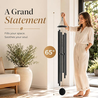 65" Extra Large Wind Chimes for Outside Deep Tone, 6 Extra-Thick Aluminum Tubes for Lasting Resonance, Big Outdoor Wind Chime for Garden Patio Decor, Relaxing Gift for Mom Dad Men Neighbors, Black