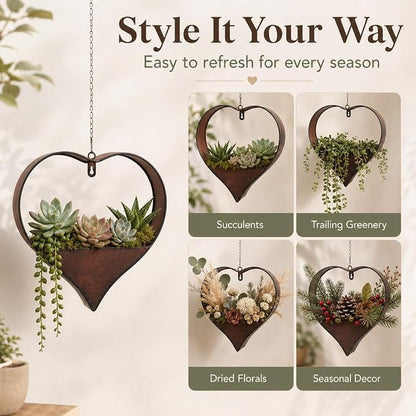 Metal Hanging Planters for Indoor & Outdoor Plants - Heart Shaped Planters for Wall or Window,Garden Patio or Indoor Decor for Women(Cooper)
