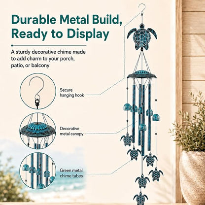 LESES Wind Chimes Sea Turtle Wind Chime for Outside with 4 Aluminum Tubes, Windchimes Outdoors Clearance Home Garden Patio Decor Memorial Wind Chimes for Mom Grandma Unique Birthday Festival Gifts