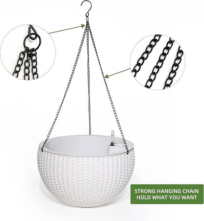 Dexceder 9 Inch Self Watering Hanging Planter (White) | Thickened Hanging Basket Flower Plant Pot with Water Level Indicator Indoor Outdoor