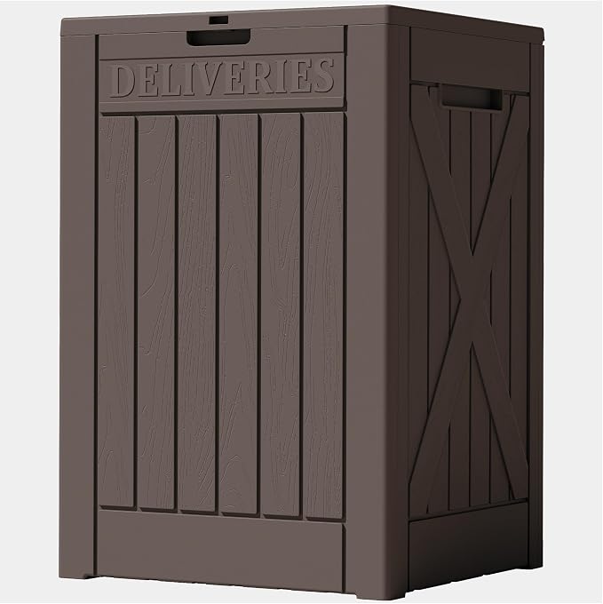 Lockable Outdoor Storage Box 52 Gallon, All-Weather Resin Deck Box for Patio, Garden, Pool, Organizes Furniture Cushions, Gardening Tools, Pool Accessories, Brown