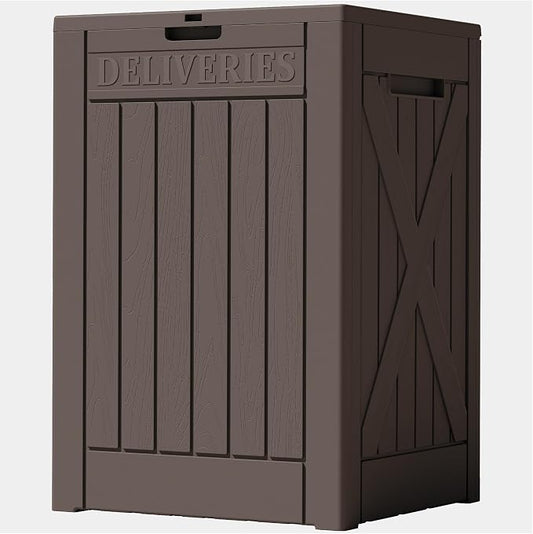 Lockable Outdoor Storage Box 52 Gallon, All-Weather Resin Deck Box for Patio, Garden, Pool, Organizes Furniture Cushions, Gardening Tools, Pool Accessories, Brown