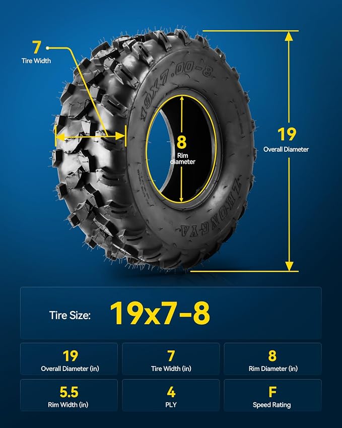 PHILTOP 19x7-8 ATV UTV Tires, 4-Ply Super Mud 19x7-8 ATV All-Terrain Tires for Riding Mowers, Golf Carts, Off-Road,2 Pcs,Tubeless (Z-124)