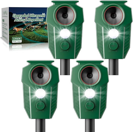 Keep Deer & Cats Away – Solar Ultrasonic Deer Repellent Devices with Motion Sensor & LED Flashing Lights, Waterproof Animal Repeller Outdoor for Yard, Garden & Lawn