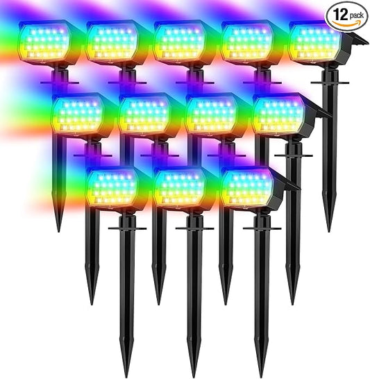WENATY Solar Spot Lights Outdoor Color Changing, [7 Mode/12 Pack] Christmas Landscape Spotlights, Solar Lights Outdoor Waterproof, Solar Led Powered Flood Light for Outside Pathway Yard Garden Walkway