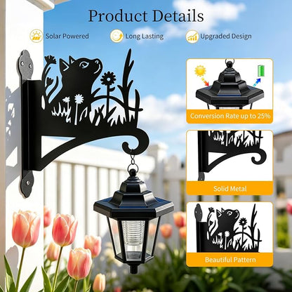 VOOKRY Solar Wall Lanterns Outdoor, Waterproof 2 Pack Hanging Lights with Cat Hooks, Wall Mount Sconce with 3 Solar Panels for Patio Porch Yard Garden Decor, Dusk to Dawn 2700K Warm White